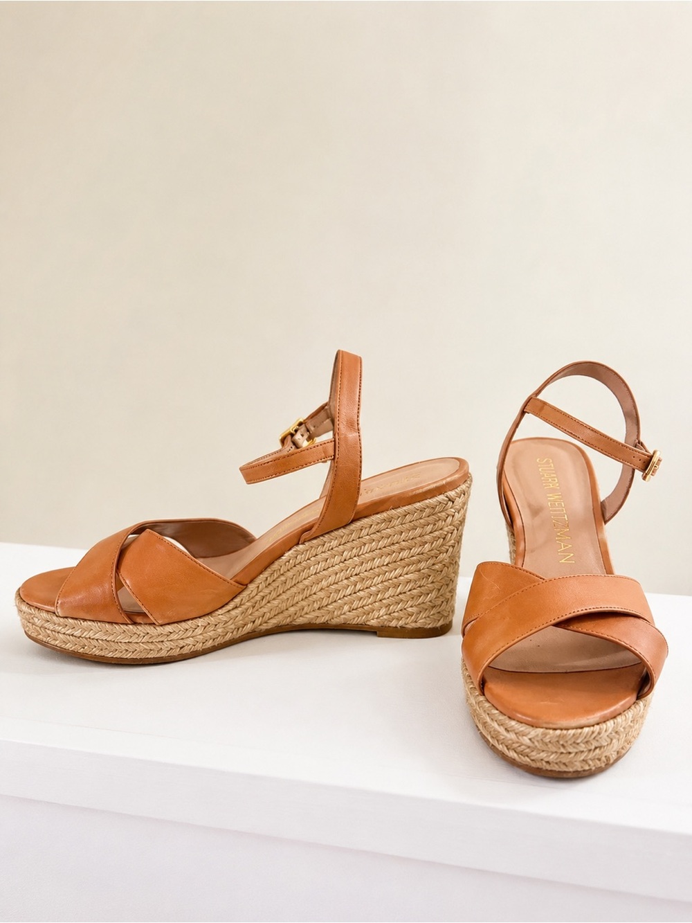 Stuart Weitzman Dayna Espadrille Wedge Sandals
Size 8 | Macchiato Tan Leather